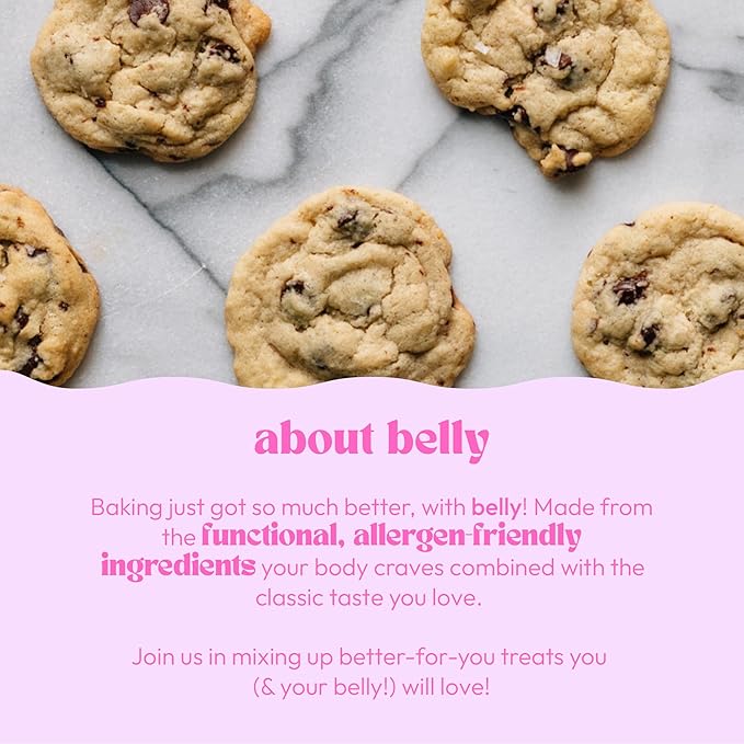 Belly Chocolate Chip Cookie Mix with Collagen Protein | High-Protein | Soft & Chewy Cookies | Grain-Free Dairy-Free Nut-Free | Healthy Snacks For Adults & Kids | Women-Owned Business | 10.5 oz | 3 Pack