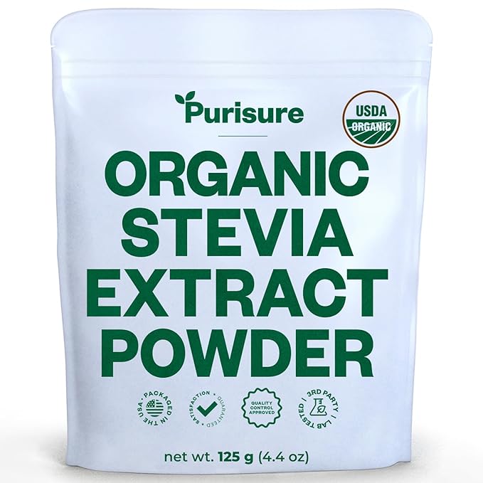 Purisure Stevia Concentrated Powder,125 g, Premium Zero Calorie Sweetener - Powdered Pure Stevia Extract, Natural Powder for Baking - No Aftertaste, Non-GMO, Keto Friendly- 846 Servings