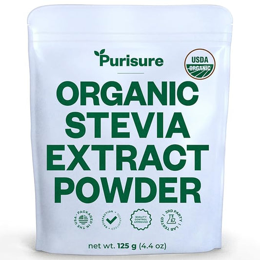 Purisure Stevia Concentrated Powder,125 g, Premium Zero Calorie Sweetener - Powdered Pure Stevia Extract, Natural Powder for Baking - No Aftertaste, Non-GMO, Keto Friendly- 846 Servings
