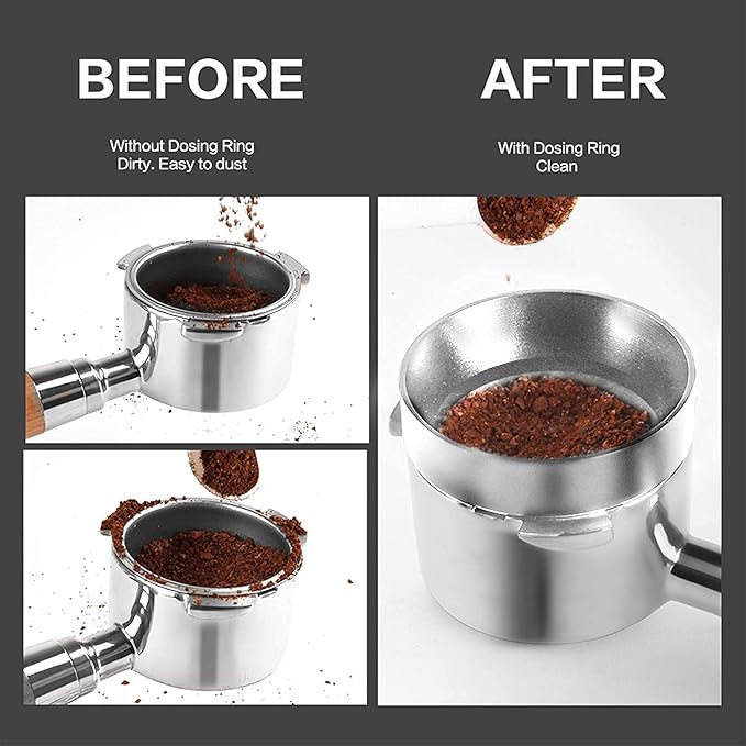 1pc Espresso Dosing Funnel 51/53/58mm Coffee Dosing Ring Aluminum Espresso Distribution Coffee Tool for Home Coffee Bar Shop College Dorm Room Apartment Essential Coffee Accessories (58mm, Silvery)
