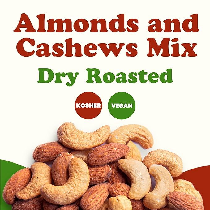 Food to Live - Dry Roasted Almonds and Cashews Mix, 8 Ounces ??Unsalted Oven Roasted Nuts, Protein Rich Trail Mix, Healthy Vegan Snack, No Oil Added