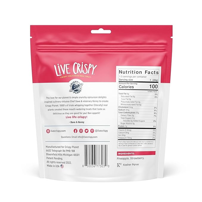 Live Crispy Fruit Chips - Pineapple-Powered Snack Packed with 100% Natural Fruit - Antioxidant-Rich, Vitamin-Packed (Strawberry/Pineapple) 4 Pack
