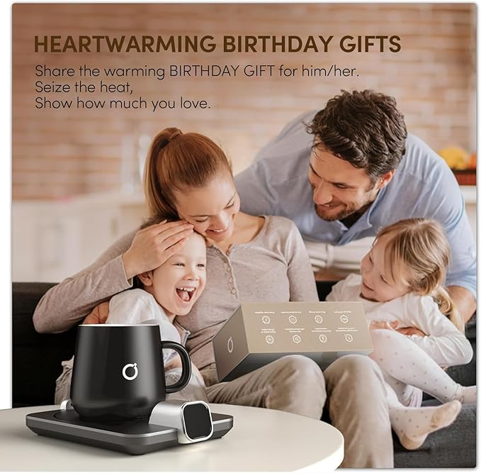 Coffee Mug Warmer Set, Temperature Control Smart Heated Mug for Desk, Electric Coffee Warmer with Auto Shut Off & Real-Time Temp Display, Gifts for Men Women, 15oz, Black
