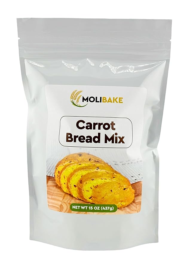 Molibake Carrot Bread Mix - All-Natural Baking Mix for Bread Machine and Oven - 15 oz Mix with Dried Carrots, Oat Flakes, Sunflower Seeds - Easy-to-Use Bread Maker Mix for Homemade Baking