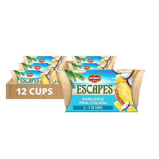 Del Monte Escapes Pineapple Pina Colada, 7 oz Cups, Pack of 6 (12 Cups)