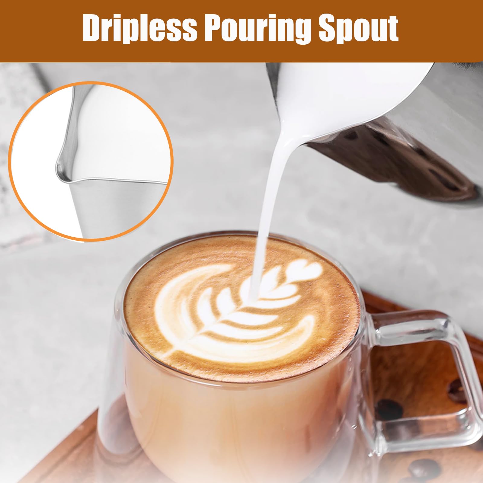 Stainless Steel Milk Frothing Pitcher - 20oz (600ml), Espresso Steaming Pitcher with Anti-scald