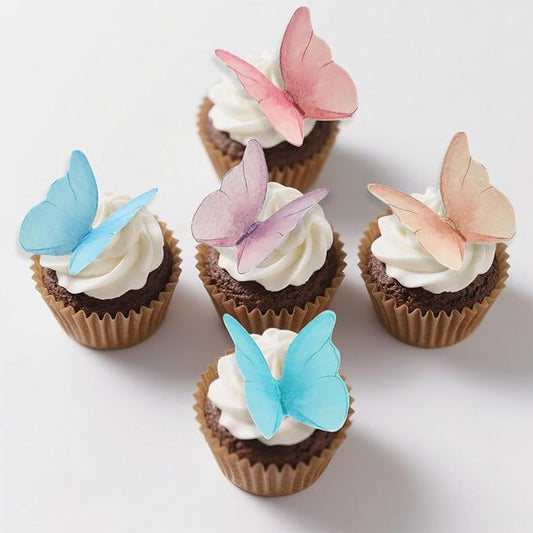 Cake Decorations 72P, Wafer Paper Cupcake Toppers, Edible Cake Decorations Butterflies for Wedding Birthday Party Cupcakes Decorating(Mixed Color)