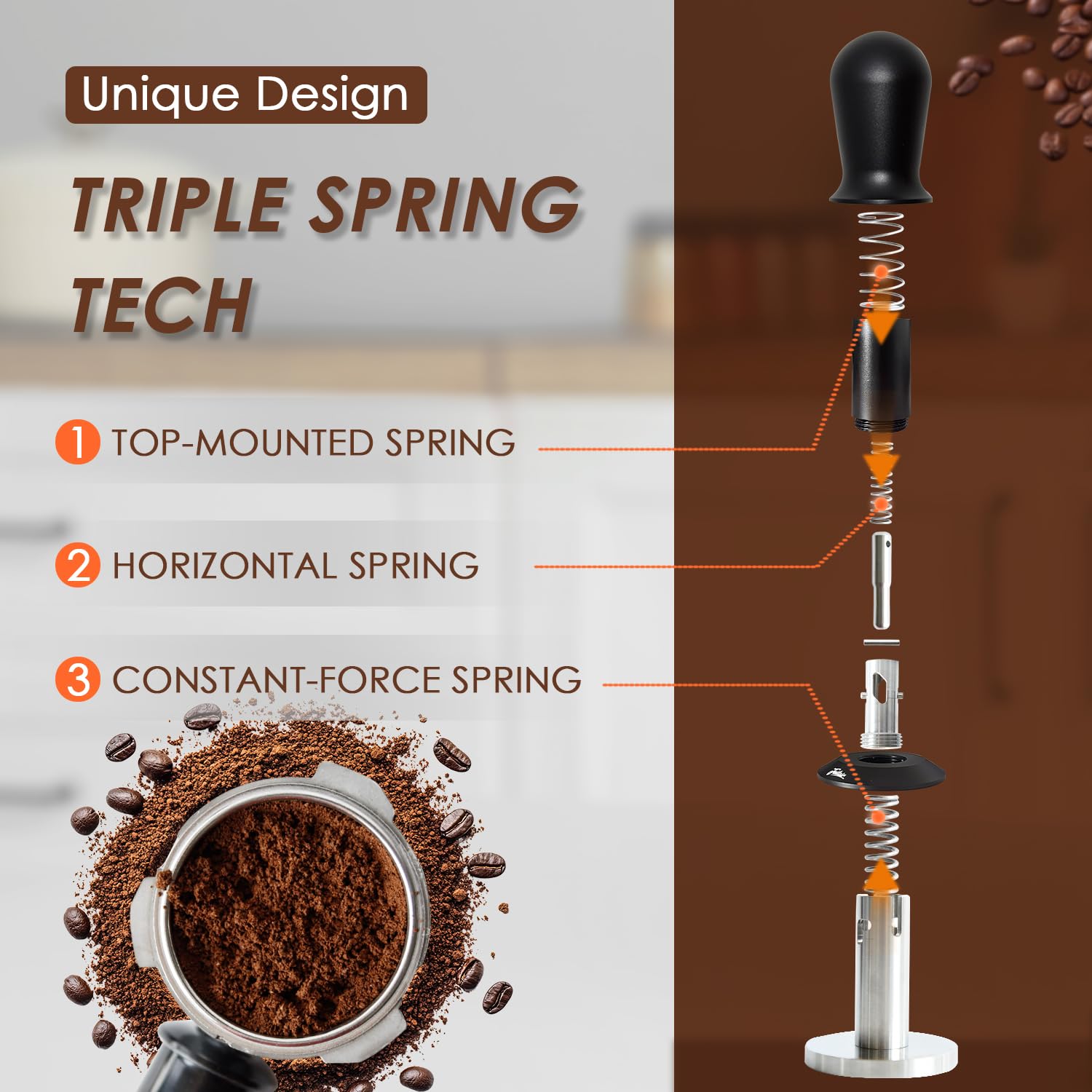Feilair 53mm Espresso Tamper, Spring Loaded Self Leveling Coffee Tamper