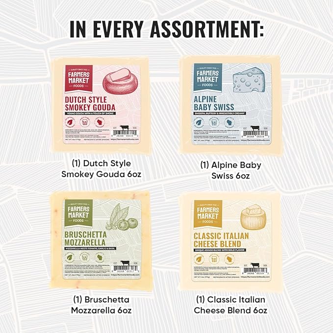 Farmers Market, Gluten Free, Keto, Paleo, Low Sodium, Zero Sugar, Wisconsin Cheese Gift Sets, 6oz 4 Count