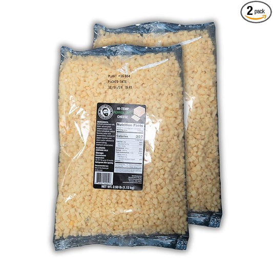 Bearded Butchers High-Temp Pepper Jack Cheese, Pack of 2 (2.5 lb Bags) ??5 lbs Total, Shelf-Stable 1/4-Inch Cubes for Up to 25 lbs of Meat Per Bag, 400°F High-Temperature Cheese ??Ideal for Sausage Making, Brats, Snack Sticks, Burgers, and More
