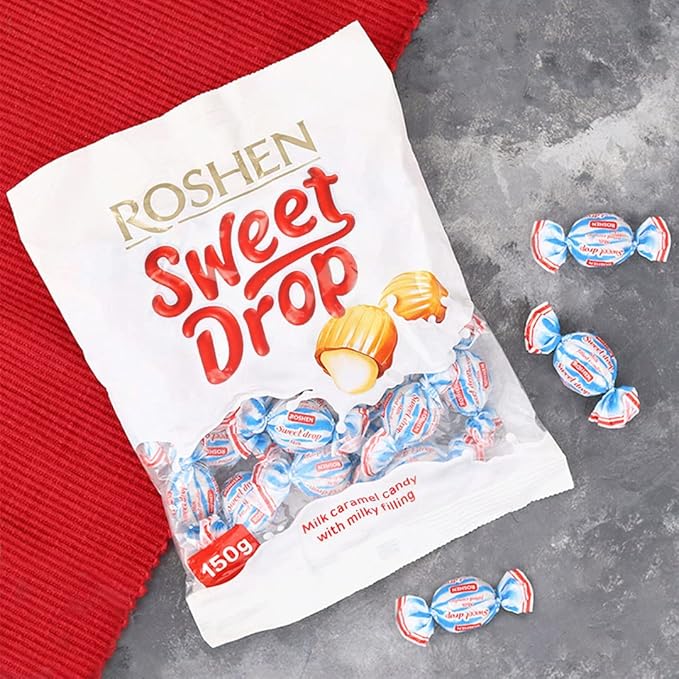 Roshen Caramel Candy Sweet Drop with Milky Filling, Delicious, Flavorful Sweets 150g/5.29oz Pack of 3