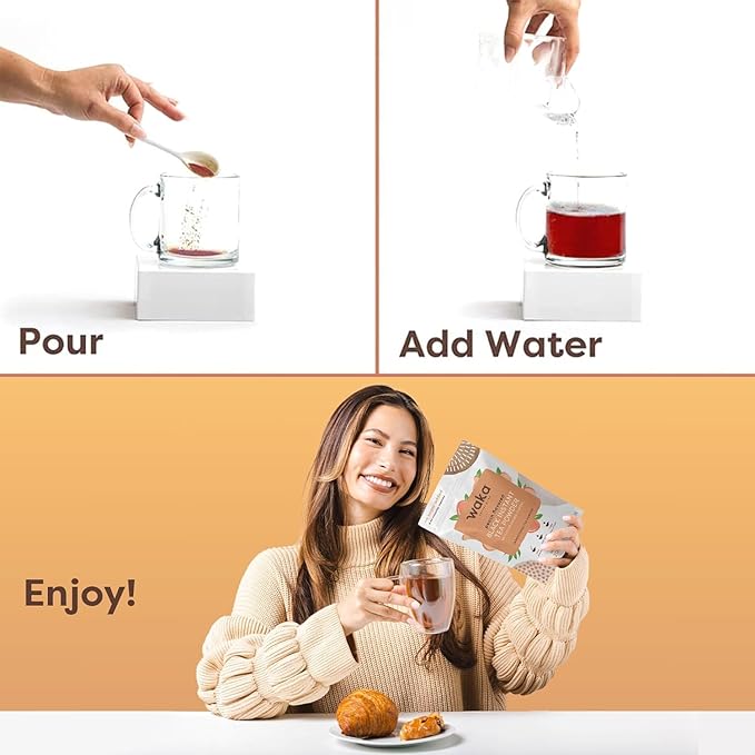 Waka Instant Black Tea Mix, Peach Flavored - 100% Tea Leaves, No Additives, Unsweetened Tea Powder for 50 Quarts or 200 Cups ??Easy and Quick Hot or Iced Teas (4.5oz)