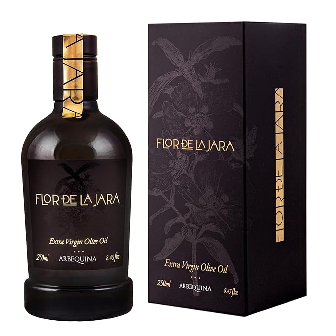 FLOR DE LA JARA Premium Extra Virgin Olive Oil from Spain, First Cold Pressed, Monovarietal Arbequina, Hand-Harvested Olives, Family-Owned Grove, Low Acidity (0.1%) - 8.45 fl oz (250ml)