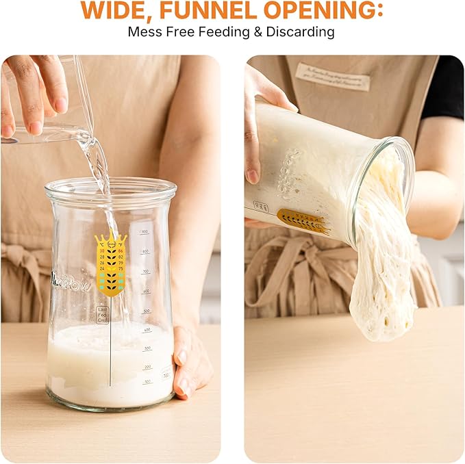 Pro Sourdough Starter Kit - 39 Oz Glass Sourdough Starter Jar (With Cloth Lid,Silicone Base,Scraper,Date Tracker,Temp Strip) - Sourdough Bread Baking Supplies For Sour Dough Bread Loaf (Red)