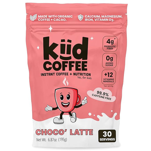 Kiid Coffee - 99.9% Caffeine-Free Organic Coffee for Kids - As Seen on Shark Tank - 12 Vitamins & Minerals, 4g Prebiotics, 0g Sugar - Non-GMO & Gluten-Free - Healthy Snack - Chocolate - 30 Servings