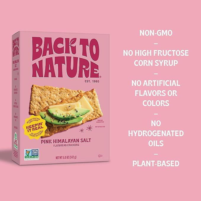 Back to Nature - Pink Himalayan Sea Salt Multigrain Flatbread Crackers - Made With Real Ingredients like Wheat Flour and Whole Grains - Enjoy a Seriously Tasty Non-GMO Snack - 5 ounce (Pack of 2)