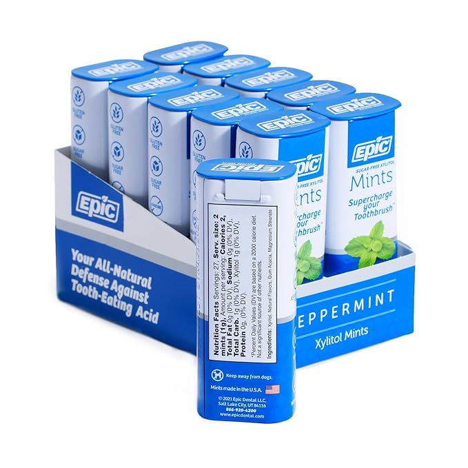 Epic 100% Xylitol Mints - Aspartame Free, Sugar Free - Peppermint Flavored Mints, 55 Pieces (Pack of 10)