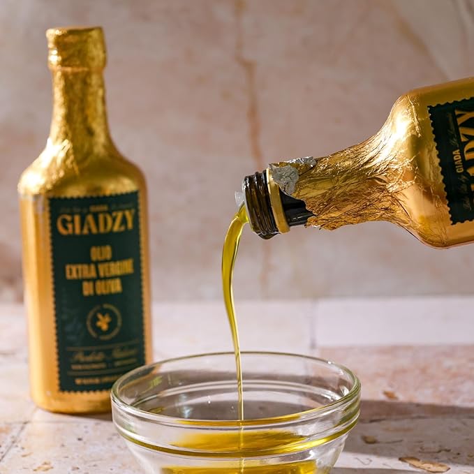 Giadzy by Giada de Laurentiis Olive Oil Extra Virgin - Premium Unfiltered Cold-Pressed Italian Olive Oil, Gold Wrap, Made in Italy, Perfect for Cooking & Gifting. Rich in polyphenols & antioxidants.