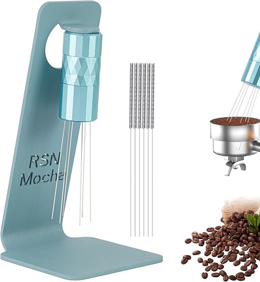 WDT Tool Espresso Distribution Tool,Coffee Distribution Tool with Magnetic Stand, Espresso Accessories with 6 Extra ??.25mm Stainless Steel Needles for Barista (Mint Green, ??.25mm)