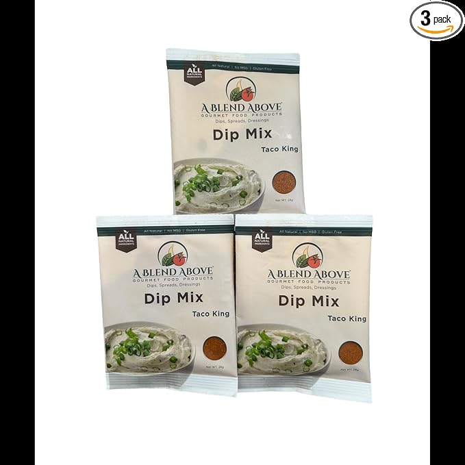 A Blend Above Taco Dip Mix, 3 pack, 1 oz. Each, Makes 16 Ounces, Gluten-Free, No MSG, All Natural, No Preservatives, Vegan Friendly, Keto Friendly, Vegetable Dip, Chip Dip, Low Carb, Easy to Make