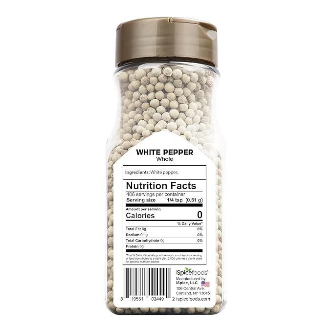 iSpice Whole White Peppers Spices and Seasonings for Cooking, 7.3Ounce White Peppercorns Seasoning, Fine And Gluten Free Whole pepper white Seasoning (208g-Pack Of 1)