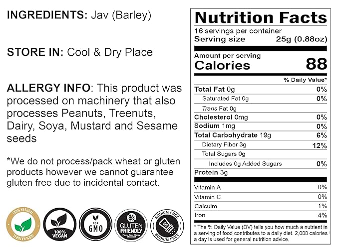 Rani Barley (Jav) Flour 14oz (400g) ~ All Natural | Gluten Friendy | Stone Ground | Vegan | NON-GMO | Kosher | Indian Origin