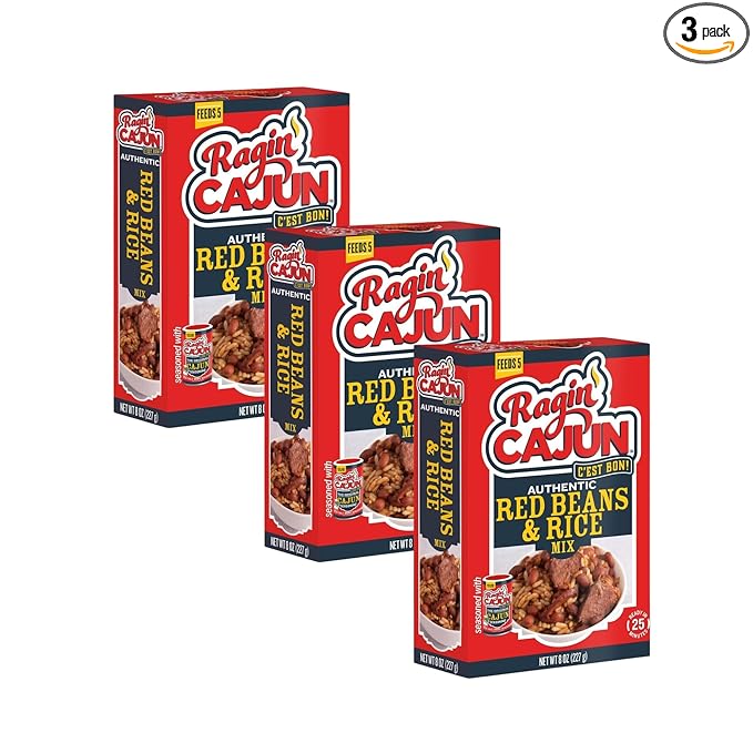 Ragin Cajun Red Beans and Rice 8oz (Pack of 3) - Easy, Authentic, and Delicious - No MSG Added - Seasoned for Authentic Flavor - Innovative and Delicious