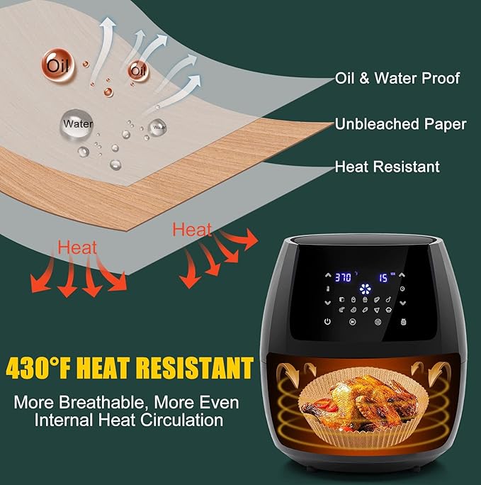 Air Fryer Disposable Paper Liner, Non-Stick Round Parchment, AirFryer Accessories, Oil Proof, Water Proof, Cooking Baking Roasting Filter for Microwave Oven Frying Pan(100PCS, 6.3inch)