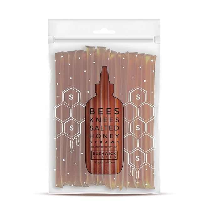 Bees Knees Salted Honey Sticks, 50 Sticks, 1 tsp Each, Wildflower Honey Straws Blended with Sea Salt, Foodie Gifts, Unique Gift Ideas