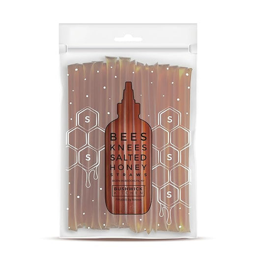 Bees Knees Salted Honey Sticks, 50 Sticks, 1 tsp Each, Wildflower Honey Straws Blended with Sea Salt, Foodie Gifts, Unique Gift Ideas