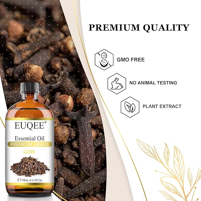Clove Essential Oil Large Capacity (4 oz/118 ml) Premium Clove Bud Oil - with Glass Dropper, Great for Diffusers, DIY Candle e & Soap Making