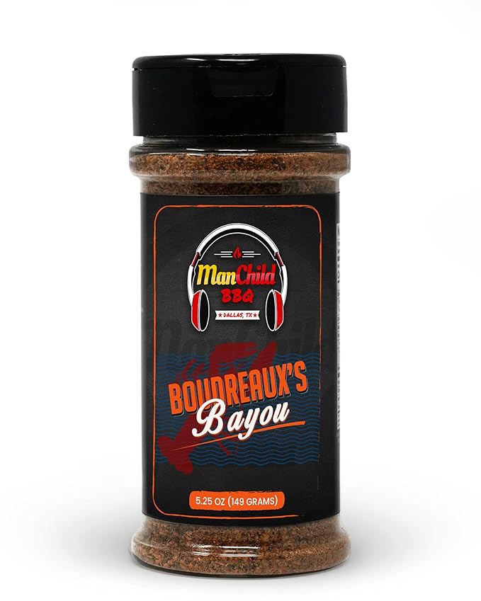Cajun Seasoning Mix (NO MSG, Low Sodium) | Boudreaux's Bayou Seafood Boil Seasonings | Rubs for Smoking & Cooking | Chicken, Fish, Salmon, Shrimp, Turkey Spice Rub by Manchild | Gluten Free | 5.25 Oz