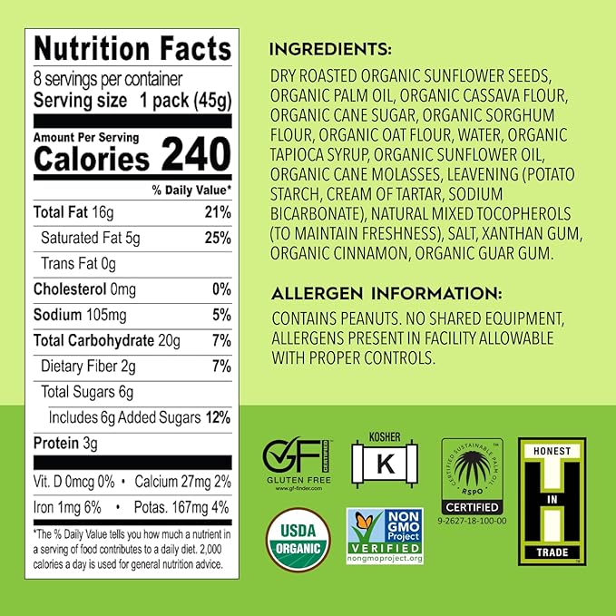 Once Again Sunflower Butter Graham Sandwiches - Gluten Free Snacks for Kids & Adults - Sandwich Crackers with Organic Sunflower Seed Butter - Vegan, Nut Free Snacks for Lunch & School, 8 Count