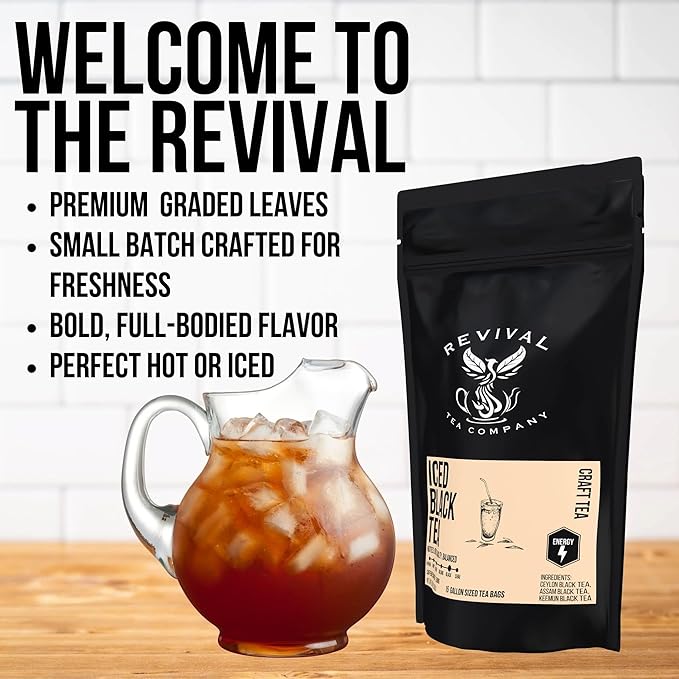 Revival Tea Company Iced Black Tea - 1 Gallon Sachets - Black Tea Blend of Ceylon, Assam and Keemun Black Teas - 15 Count