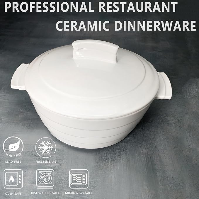 Casserole Dish 1.32 Quart French White Ceramic Bakeware Set with Lids, Chip and Crack Resistant Stoneware Baking Dish, Microwave, Dishwasher, Oven, Freezer and Fridge Safe
