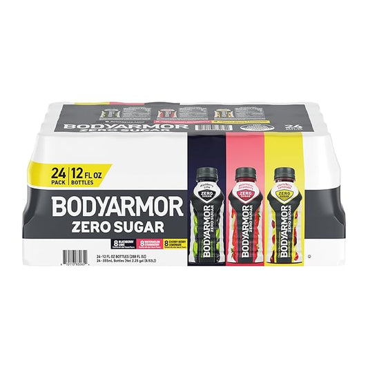 BODYARMOR ZERO Sugar Variety Pack, Sugar Free Sports Drink - Low-Calorie Hydration - Natural Flavors with Potassium Packed Electrolytes, Antioxidants, and B-vitamins, 12 fl oz (Pack of 24)