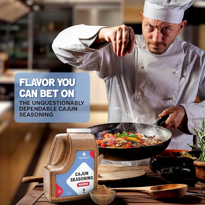 Dependable Food Cajun Seasoning - 9 lb. Bulk Jug, Non-GMO, Resealable Jar, Kosher- Perfect for Cooking, Grilling, and Seasoning Meat, Vegetables, & More