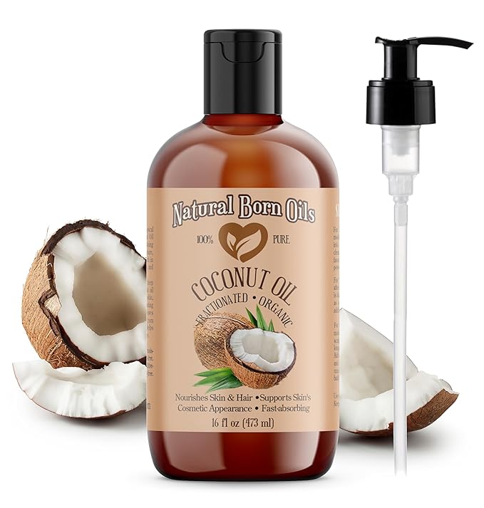 Coconut Oil Fractionated, 16oz, Organic, Cold-Pressed, Carrier Oil, Fast-Absorbing, Deep Skin Care, Hair Health, Natural Born Oils.
