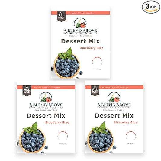 A Blend Above Blueberry Blue No Bake Dessert Mix - All Natural, Gluten Free, No MSG - Instant Dessert Mix, Fruit Dip, Bagel Topping, Frosting, Cheesecake Filling - Easy to Make - 4.2 Oz (Pack of 3)