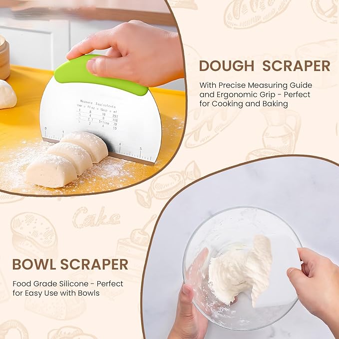 Banneton Bread Proofing Basket - 9.5 Inch Round & 10.4 Inch Oval Foldable Proofing Baskets Set of 2 with Liners for Professional & Home Artisan and Starter Kit with Bread Making Tools,Green