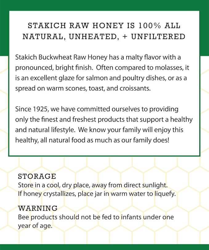 Stakich Buckwheat Antioxidant Raw Honey - Pure, Unprocessed, Unheated, Kosher (40 Ounce)