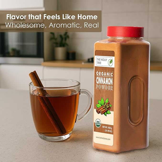 Organic Cinnamon Powder 15.90 oz - Organic Ground Cinnamon Bulk Spice - USDA Certified, Gluten Free, Kosher - For Baking & Cooking - The Holly Tree