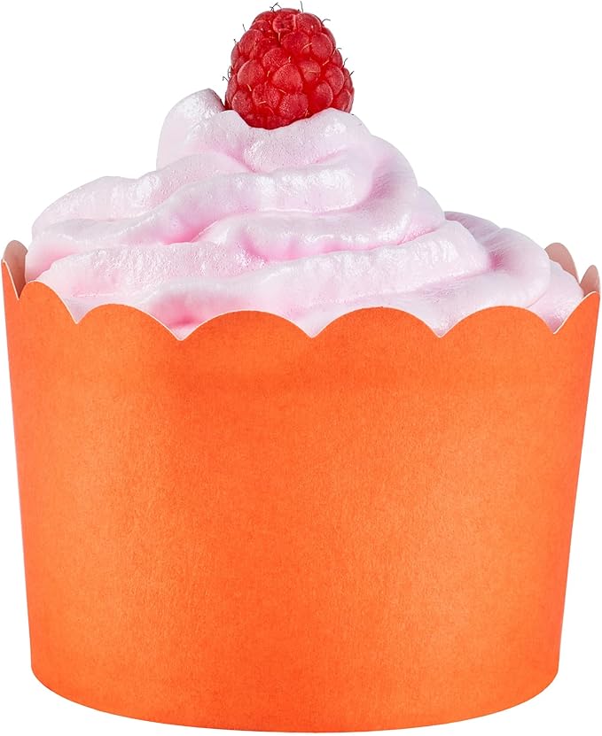 Panificio 10 Ounce Cupcake Wrappers, 200 Scalloped Baking Cups - Oven-Ready, Greaseproof, Orange Paper Cupcake Liners, Disposable, For Birthdays, Baby Showers, Or Weddings - Restaurantware