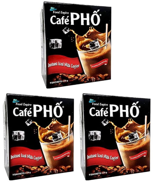 Cafe Pho Vietnamese 3in1 Instant Coffee Mix, Iced Milk Coffee, Cafe Sua Da, Single Serve Coffee Packets, Box of 9 Sachets, Pack of 3