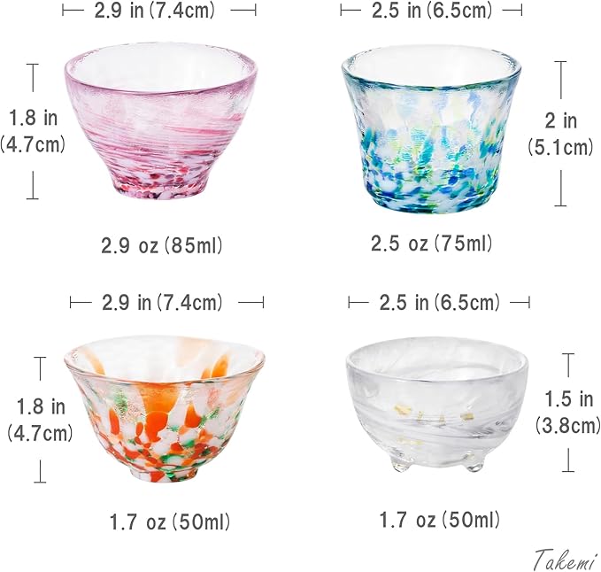 Japanese drinkware gift Handcrafted Mini Glass Set Elegant Japanese Sake Cups Perfect for Any Occasion Made in Japan (Four Seasons (4 pcs), Sake Glass (1.7-2.9 fl oz))
