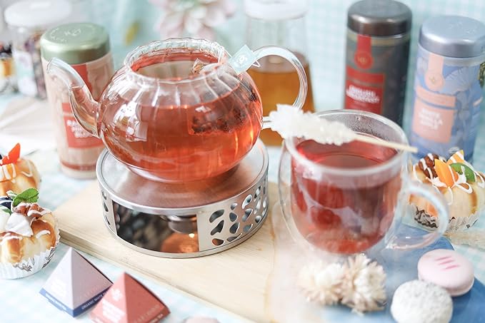 Teabloom Silhouette Tea Warmer - Brushed Stainless Steel Teapot Warmer with Tealight Holder and Candle