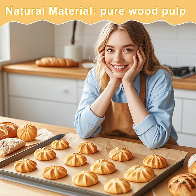 Sunhoo 100 PCS 12 x16" Parchment Paper Sheets for Baking Wrapping Paper Unbleached Air Fryer Oven Resist Sticking Bakery Liners Brown Precut Squares for Cooking Grilling Steaming Withstand up to 428??,<div>
