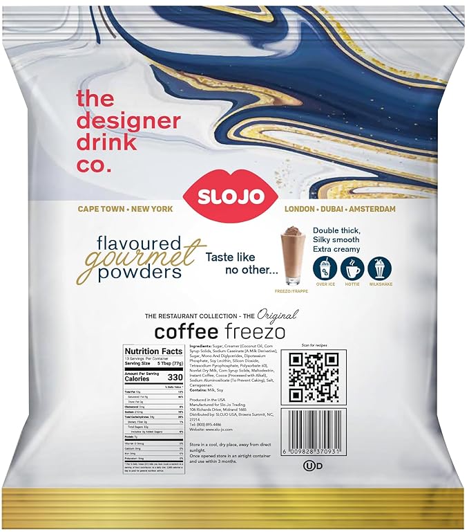 SloJo Iced Cappuccino Mix ??Instant Coffee Beverage Powder for Blended Frozen Drinks - Gourmet Creamy Frozen Cappuccino Mix & Barista-Style Frapp챕 Coffee Blend ??Smooth & Thick ??2.2 lb Bag, Coffee Freezo Flavor, Made in the USA