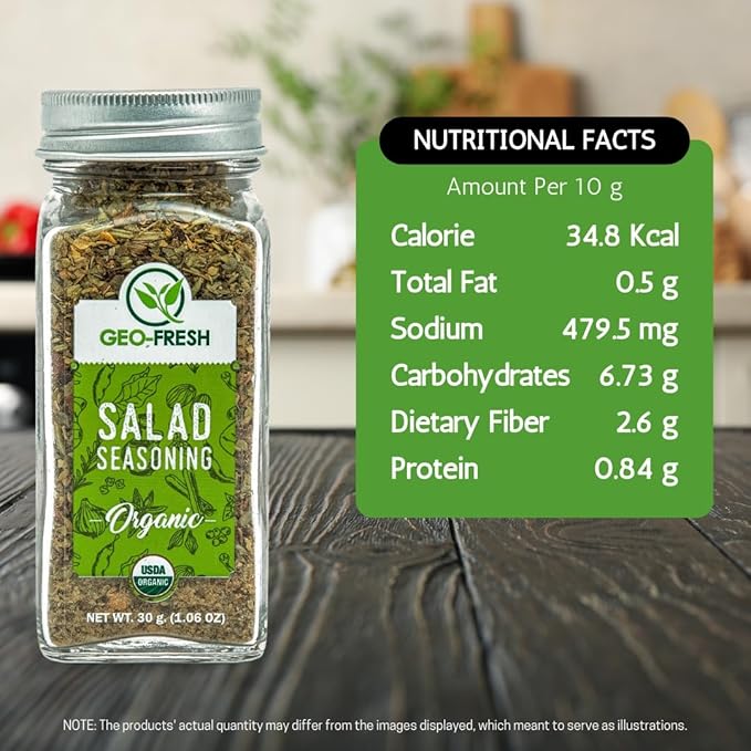 Geo-Fresh Organic Salad Seasoning, 1.06 oz (30g), Non-GMO, Kosher, 100% Organic, Gluten Free, USDA Certified