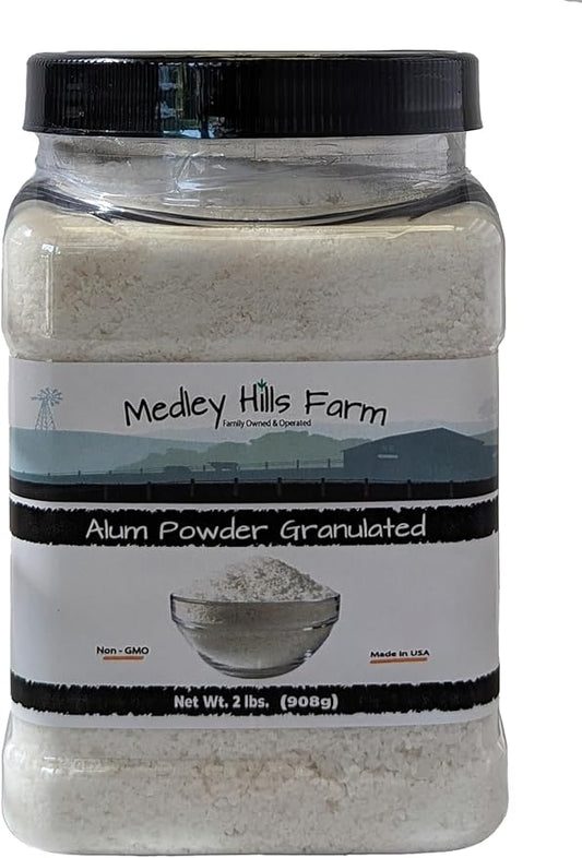 Alum Powder Granulated Food Grade 2 lbs. - by Medley Hills Farm in Reusable Container - Granulated Potassium Alum Powder - Made in The USA